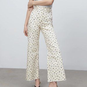 Zara Marine Straight Jean in Cream Floral Print
